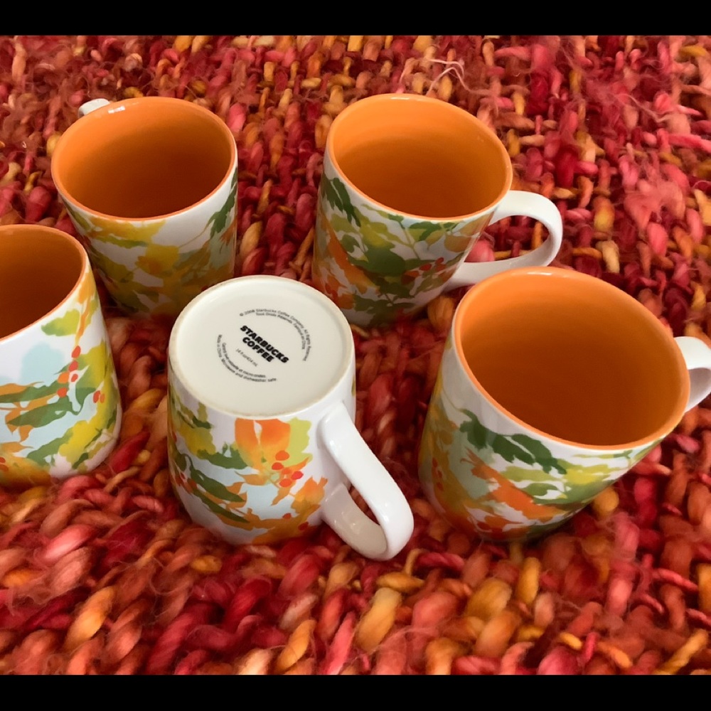 Set of 5 Starbucks 2008 14oz Coffee Mug Orange NEW